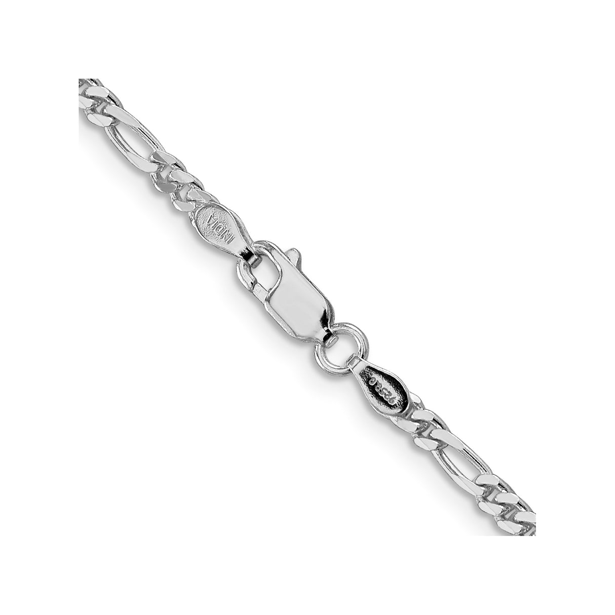 925 White Gold 2.85 mm Figaro Chain Necklace, Polished alternate angle