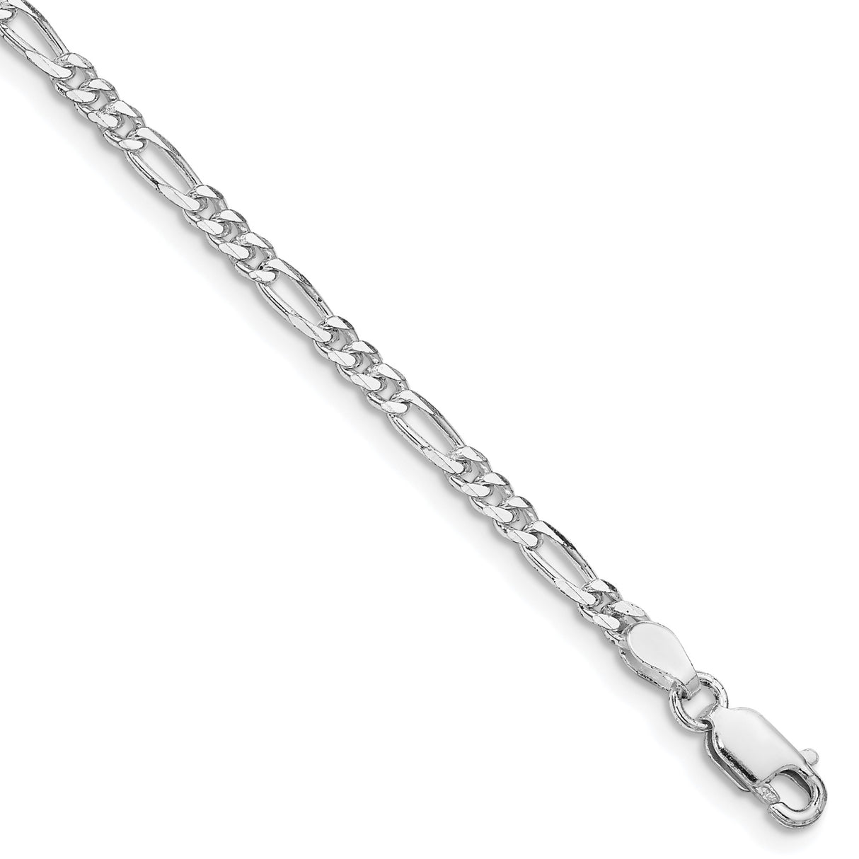 925 White Gold 2.85 mm Figaro Chain Anklet, Polished shown for scale