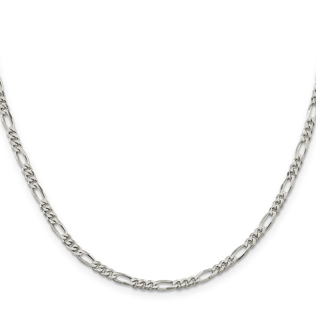 925 White Gold 3.5 mm Figaro Chain Necklace, Polished
