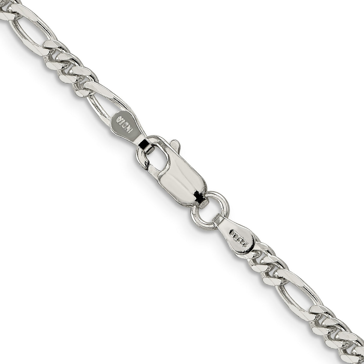 925 White Gold 3.5 mm Figaro Chain Necklace, Polished alternate angle