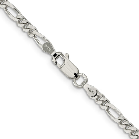 925 White Gold 3.5 mm Figaro Chain Necklace, Polished alternate angle