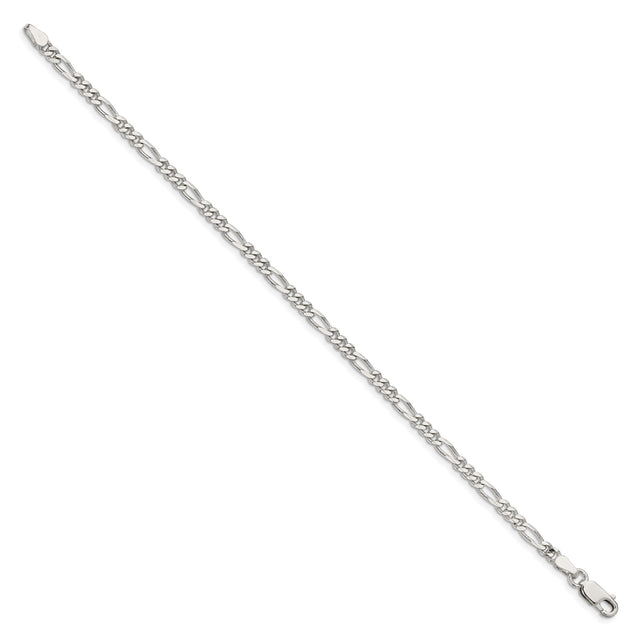 925 White Gold 3.5 mm Figaro Chain Bracelet, Polished