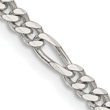 925 White Gold 3.5 mm Figaro Chain Necklace, Polished detail view