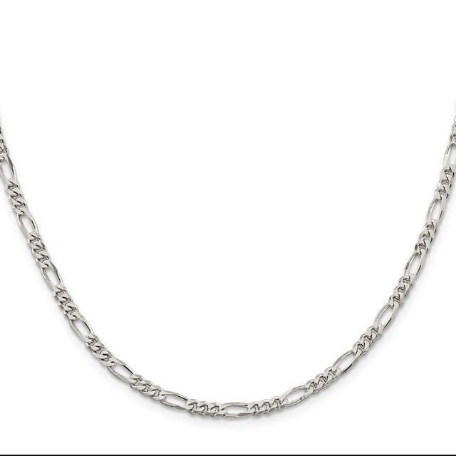 925 White Gold 3.5 mm Figaro Chain Necklace, Polished