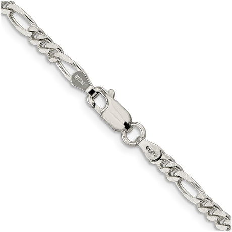 925 White Gold 3.5 mm Figaro Chain Necklace, Polished alternate angle