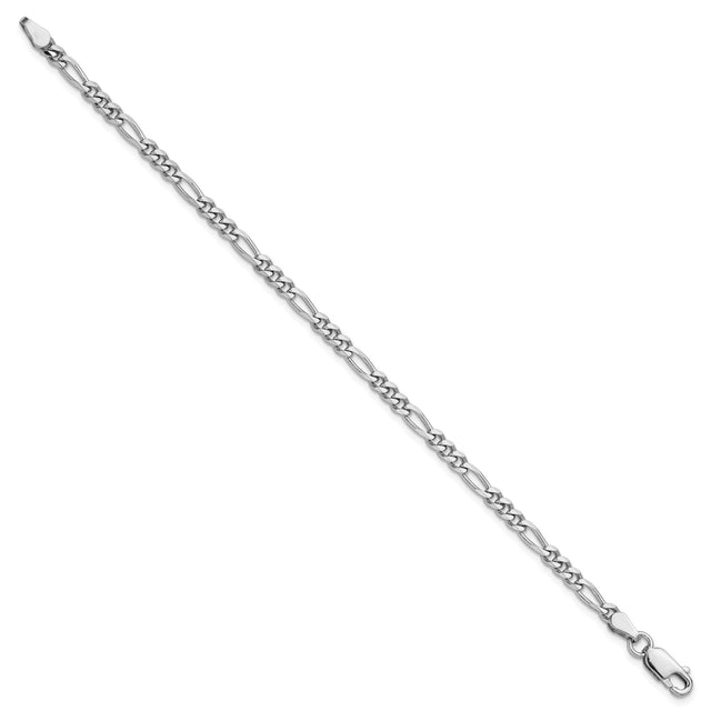 925 White Gold 3.5 mm Figaro Chain Anklet, Polished