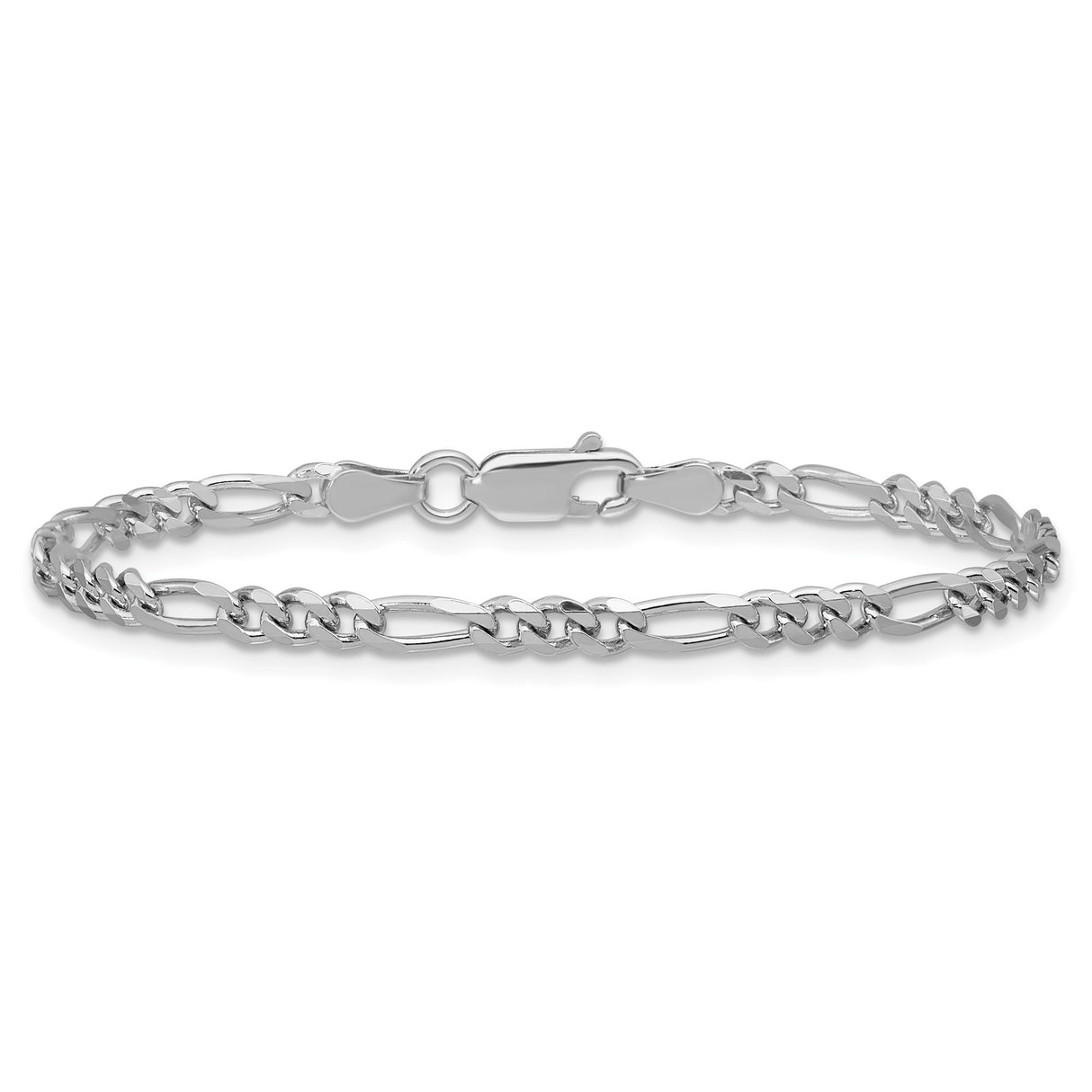 925 White Gold 3.5 mm Figaro Chain Anklet, Polished alternate angle