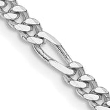 925 White Gold 3.5 mm Figaro Chain Necklace, Polished detail view
