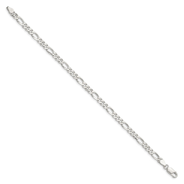 925 White Gold 4.5 mm Figaro Chain Anklet, Polished