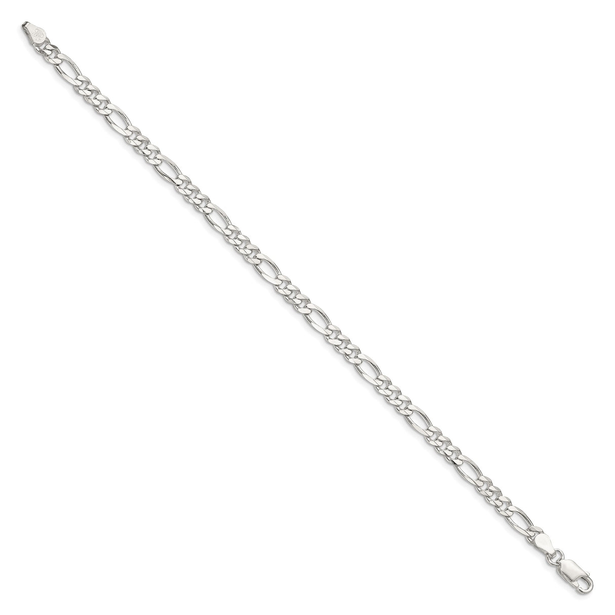 925 White Gold 4.5 mm Figaro Chain Bracelet, Polished