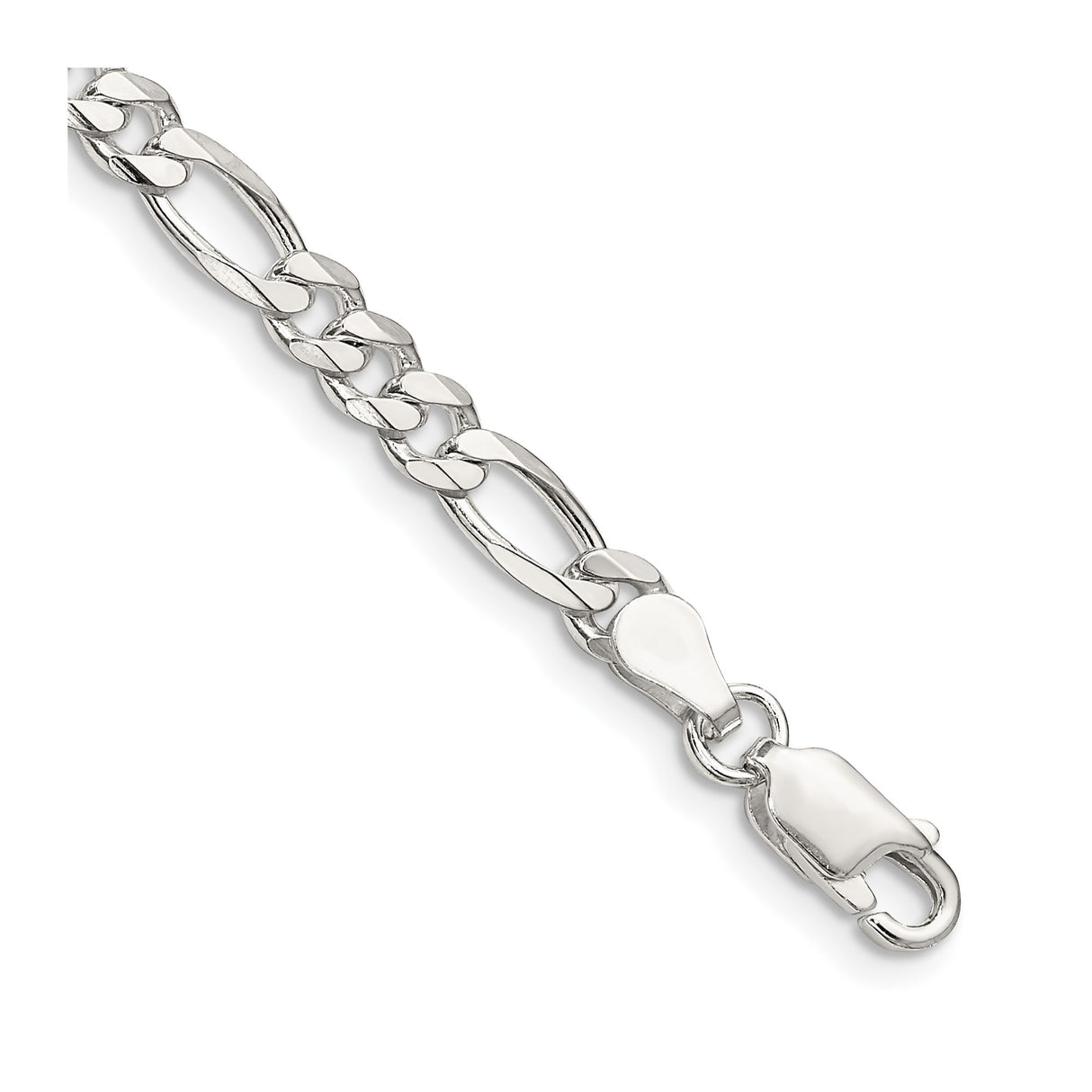 925 White Gold 4.5 mm Figaro Chain Anklet, Polished shown for scale