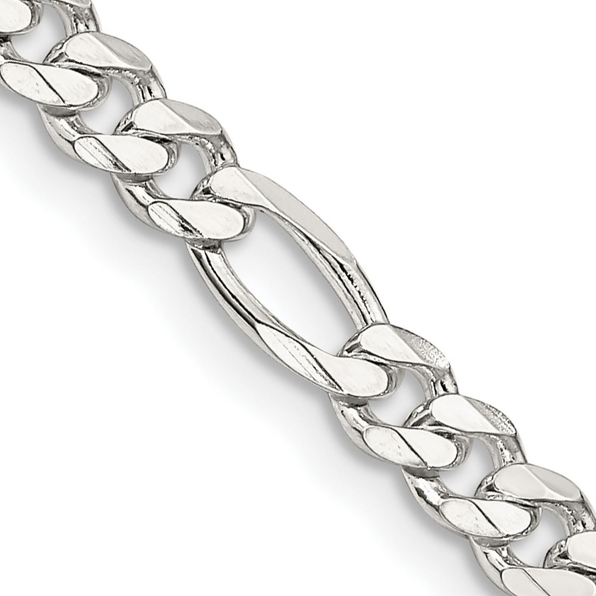 925 White Gold 4.5 mm Figaro Chain Necklace, Polished detail view