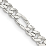 925 White Gold 4.5 mm Figaro Chain Necklace, Polished detail view