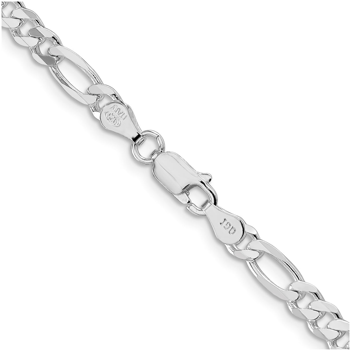 925 White Gold 4.5 mm Figaro Chain Necklace, Polished alternate angle