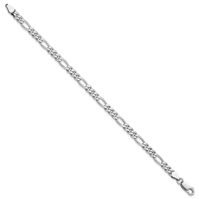 925 White Gold 4.5 mm Figaro Chain Anklet, Polished