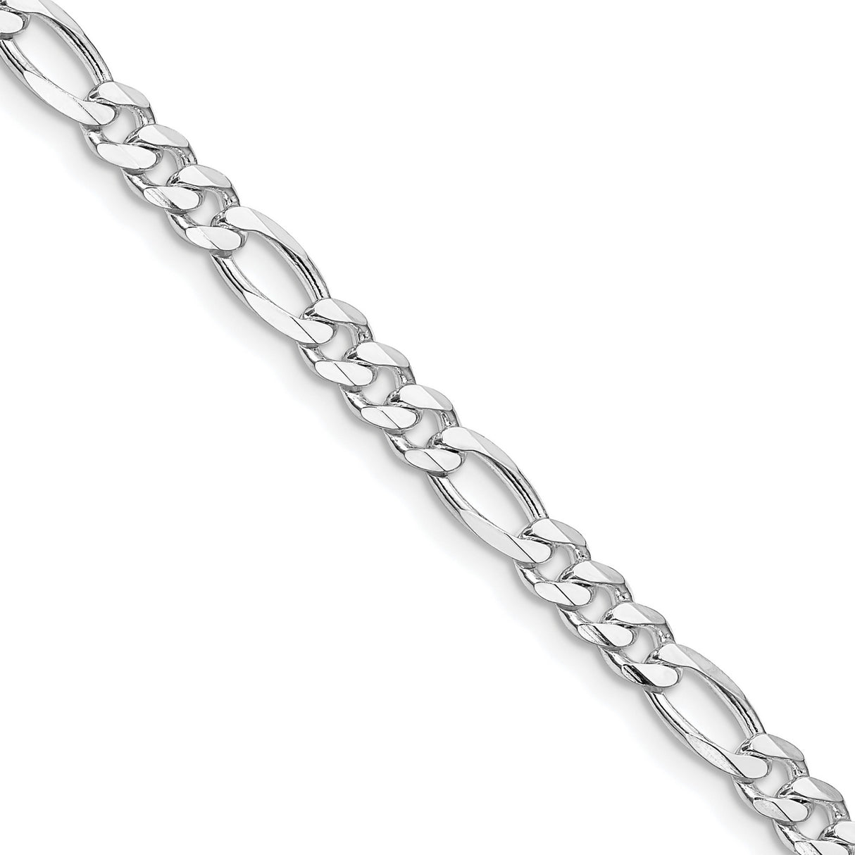 925 White Gold 4.5 mm Figaro Chain Necklace, Polished detail view