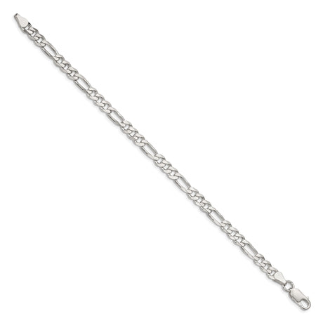 925 White Gold 5.5 mm Figaro Chain Anklet, Polished