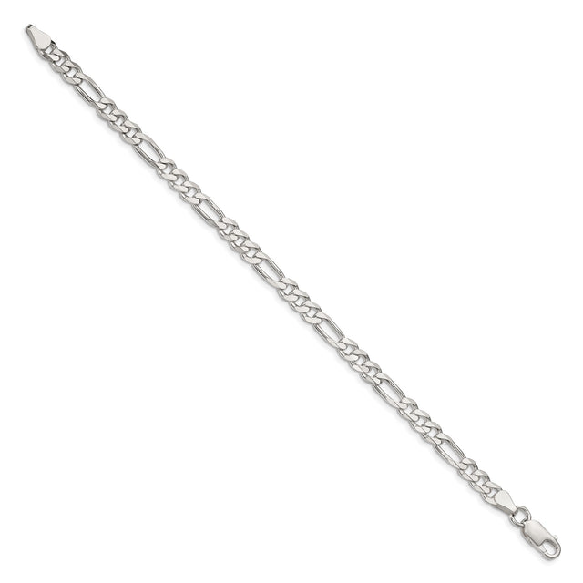 925 White Gold 5.5 mm Figaro Chain Anklet, Polished