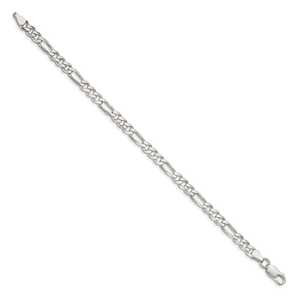 925 White Gold 5.5 mm Figaro Chain Bracelet, Polished