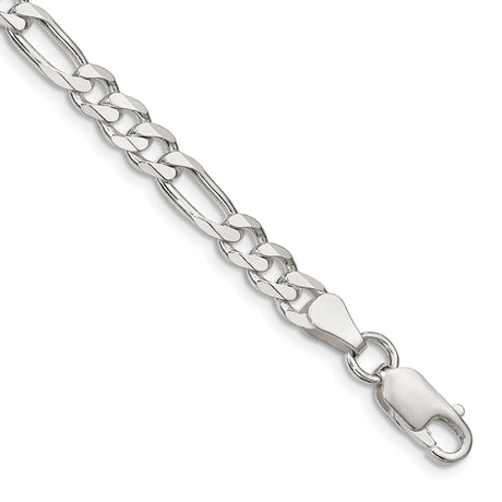 925 White Gold 5.5 mm Figaro Chain Anklet, Polished shown for scale