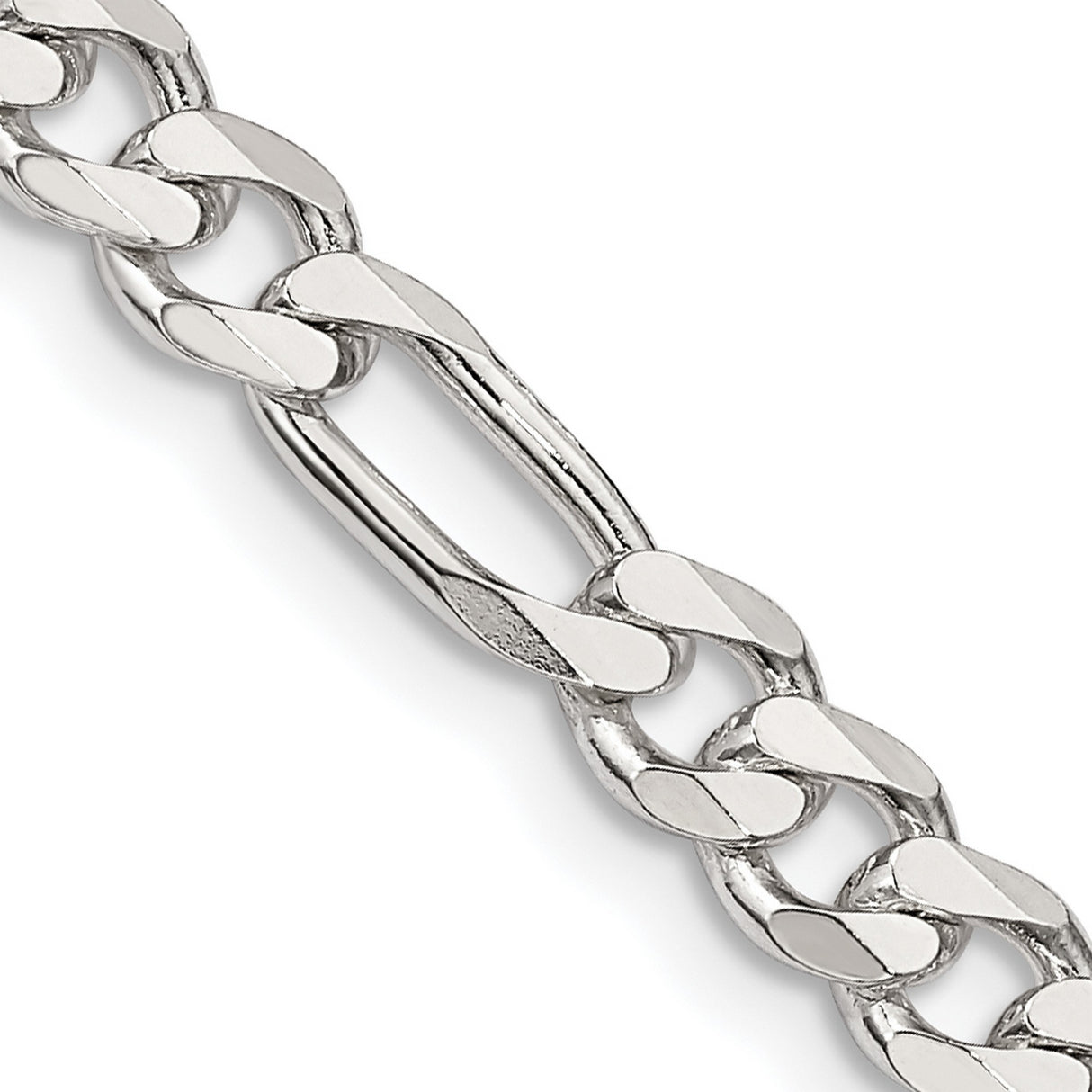 925 White Gold 5.5 mm Figaro Chain Necklace, Polished detail view