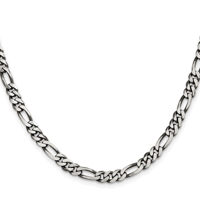 925 White Gold 5.5 mm Figaro Chain Necklace, Solid