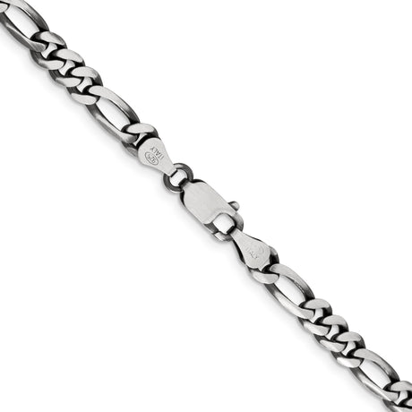925 White Gold 5.5 mm Figaro Chain Necklace, Solid alternate angle