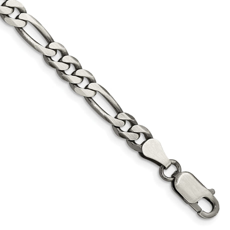 925 White Gold 5.5 mm Figaro Chain Anklet, Solid shown for scale