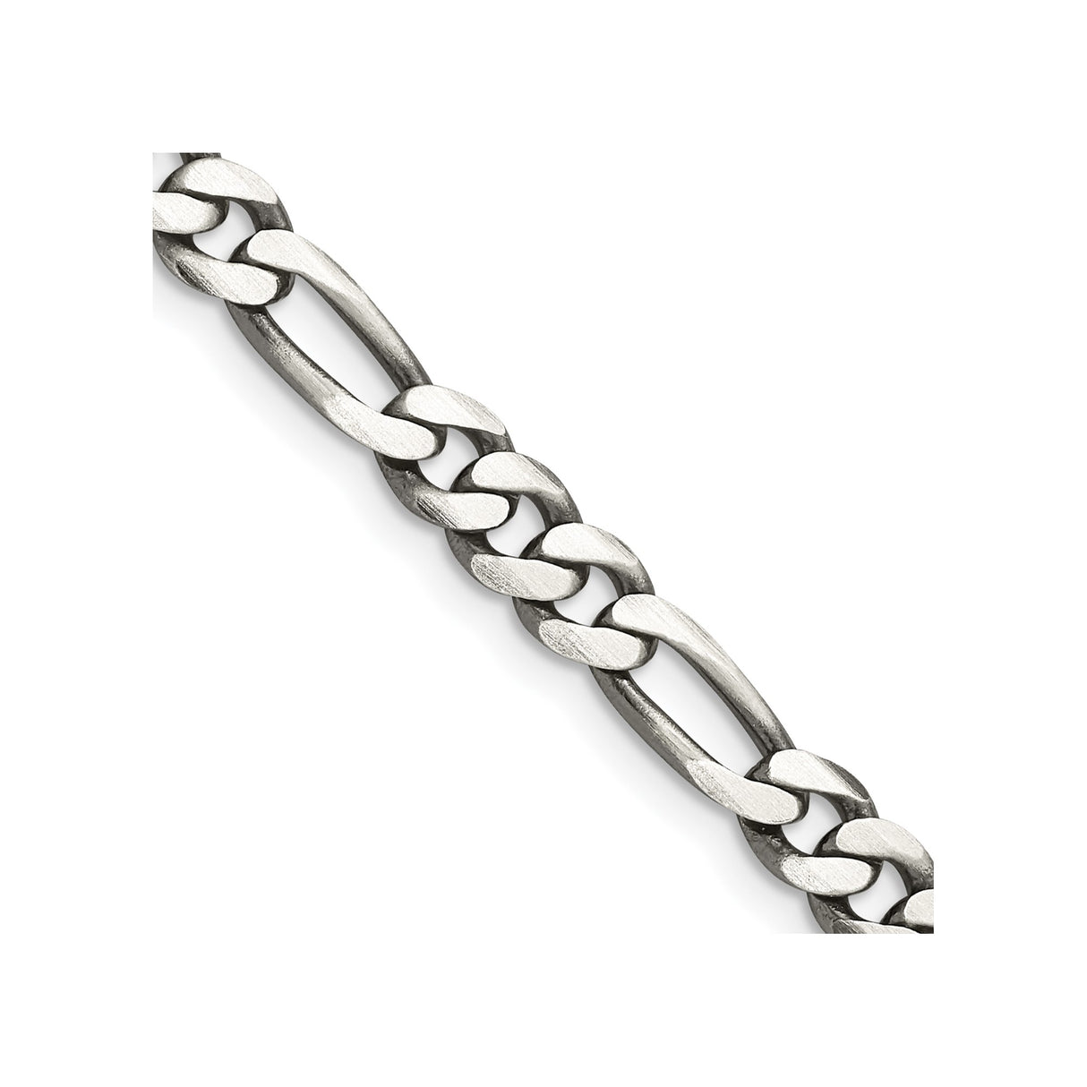 925 White Gold 5.5 mm Figaro Chain Necklace, Solid detail view