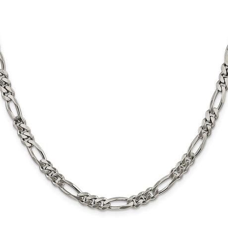925 White Gold 5.25 mm Figaro Chain Necklace, Polished