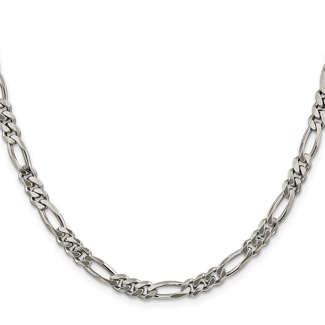 925 White Gold 5.25 mm Figaro Chain Necklace, Polished