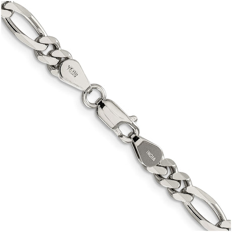 925 White Gold 5.25 mm Figaro Chain Necklace, Polished alternate angle