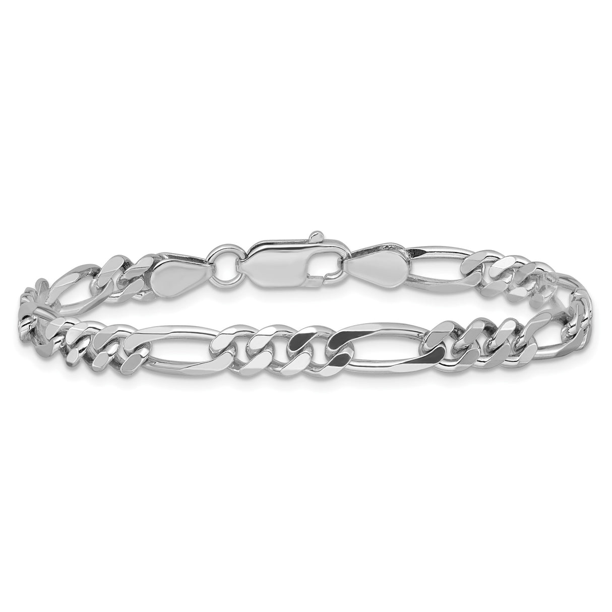 925 White Gold 5.25 mm Figaro Chain Bracelet, Polished alternate angle