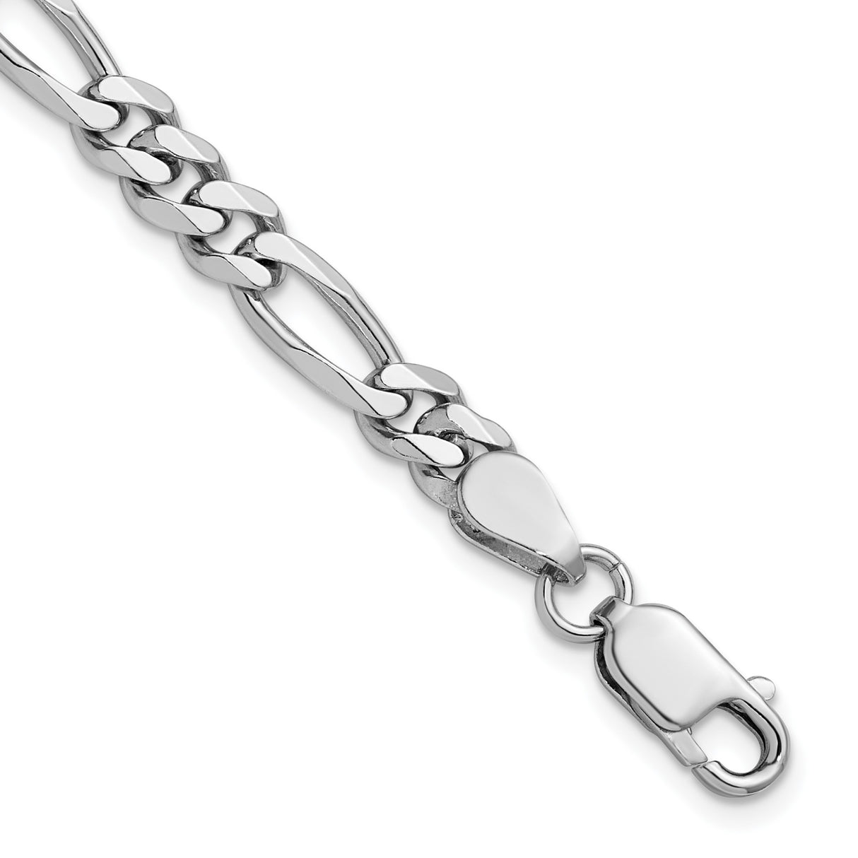925 White Gold 5.25 mm Figaro Chain Bracelet, Polished detail view