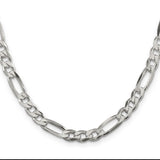 925 White Gold 6.75 mm Figaro Chain Necklace, Polished