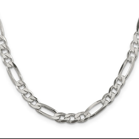 925 White Gold 6.75 mm Figaro Chain Necklace, Polished