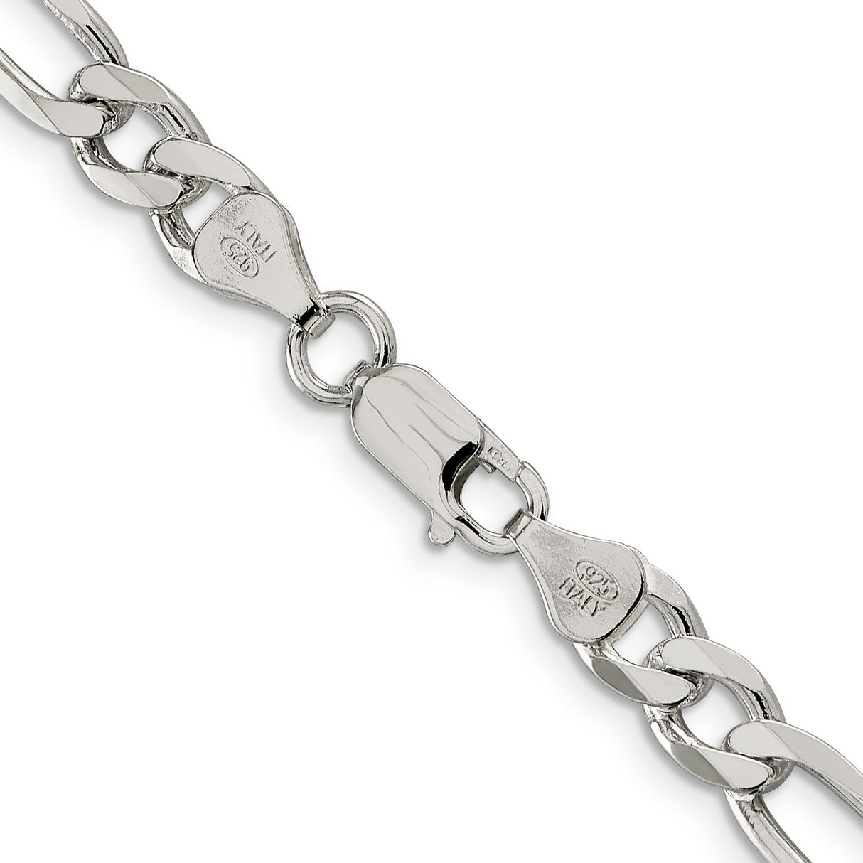 925 White Gold 6.75 mm Figaro Chain Necklace, Polished alternate angle