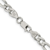 925 White Gold 6.75 mm Figaro Chain Necklace, Polished alternate angle