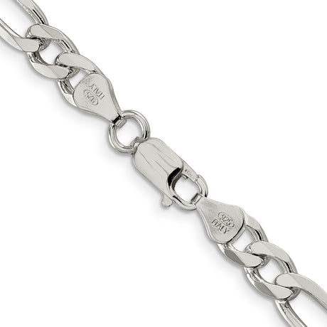 925 White Gold 6.75 mm Figaro Chain Necklace, Polished alternate angle