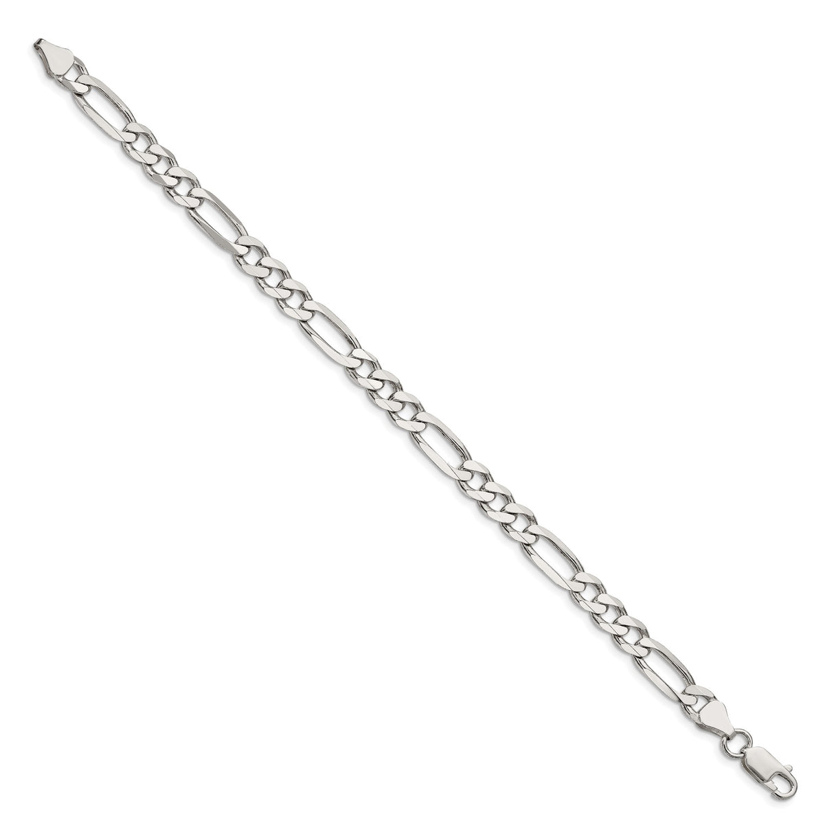 925 White Gold 6.75 mm Figaro Chain Anklet, Polished