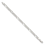 925 White Gold 6.75 mm Figaro Chain Anklet, Polished