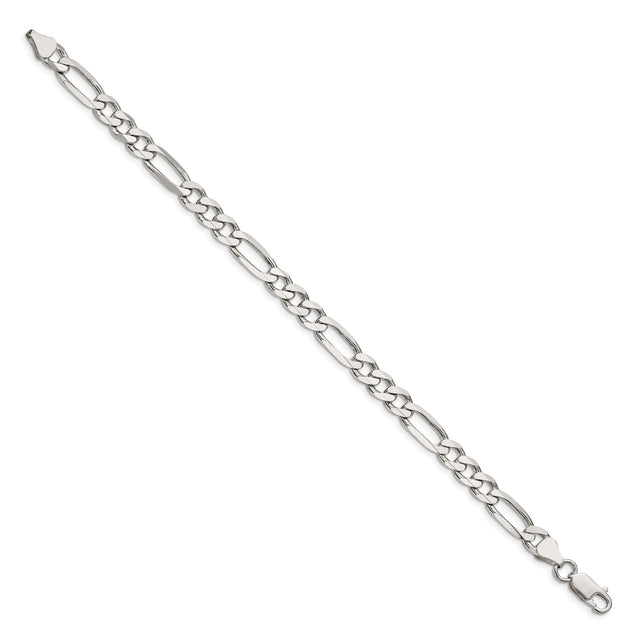 925 White Gold 6.75 mm Figaro Chain Anklet, Polished