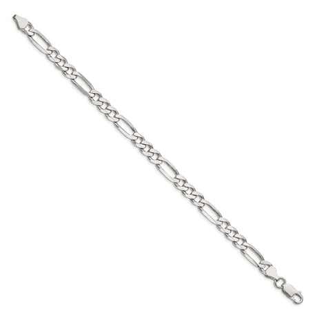 925 White Gold 6.5 mm Figaro Chain Anklet, Polished