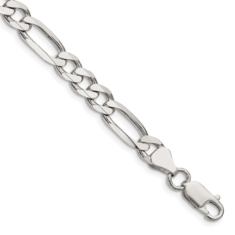 925 White Gold 6.75 mm Figaro Chain Bracelet, Polished shown for scale
