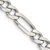 925 White Gold 6.75 mm Figaro Chain Necklace, Polished detail view