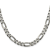 925 White Gold 6.5 mm Figaro Chain Necklace, Solid