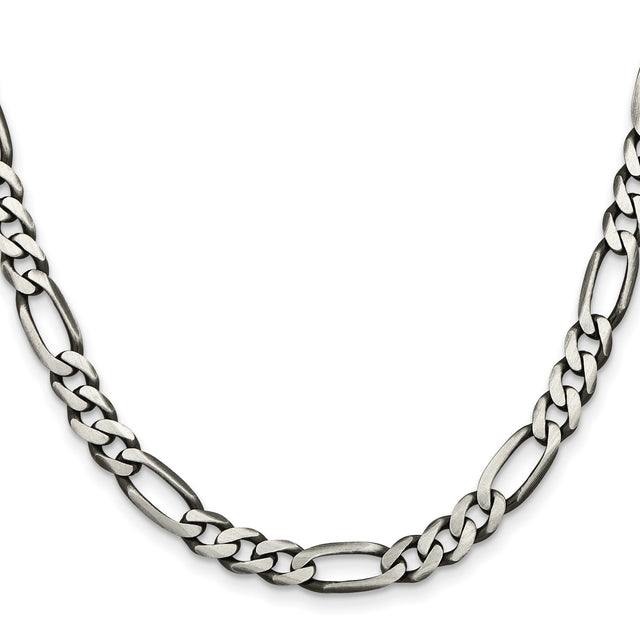 925 White Gold 6.5 mm Figaro Chain Necklace, Solid