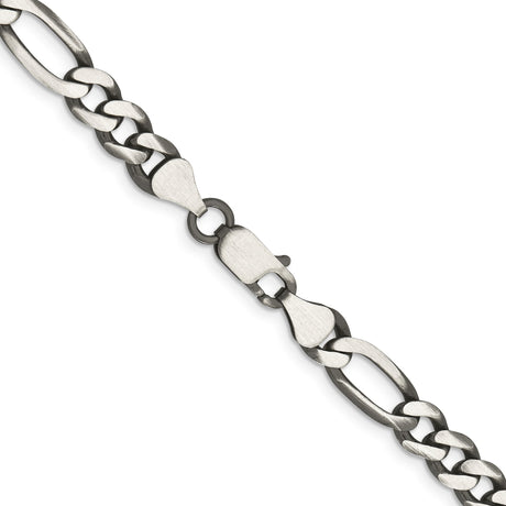 925 White Gold 6.5 mm Figaro Chain Necklace, Solid alternate angle