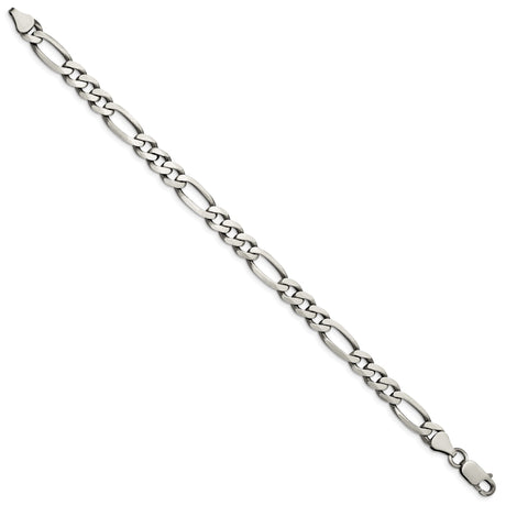 925 White Gold 6.5 mm Figaro Chain Anklet, Solid