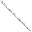 925 White Gold 6.5 mm Figaro Chain Bracelet, Solid
